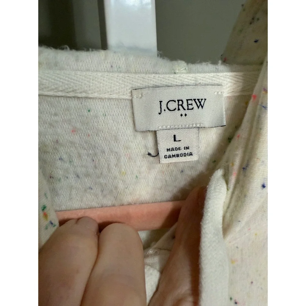 J.Crew‎ Cream Speckled Hoodie Sweatshirt Size L Cozycore Loungewear Normcore